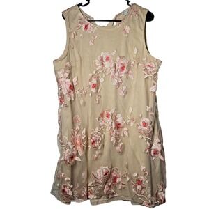 Cato Floral Embroidered Mesh Overlay Shift Dress XL Coquette Romantic Cottage
